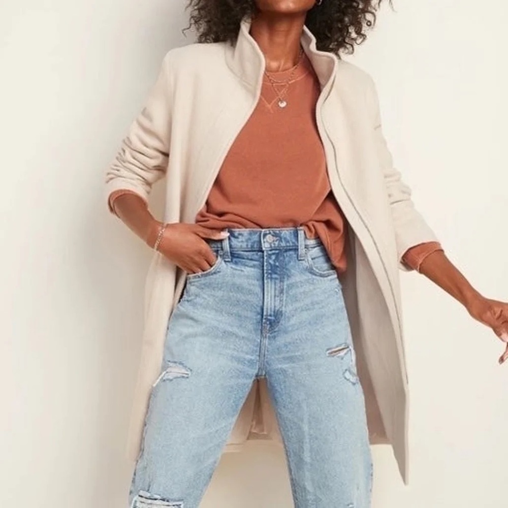 Old Navy Bouclé Funnel-Neck Wool Blend Coat - Beige
